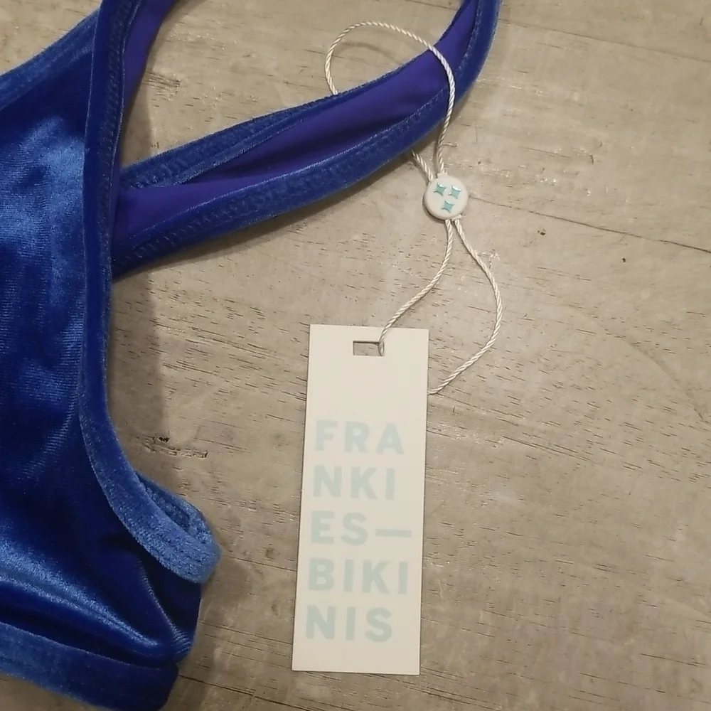 💕FRANKIE'S💕 Cole Velvet Bikini (Scoop Top + Cheeky Bottom) Pacific Blue L NWT